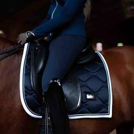 Equestrian Stockholm Midnight Blue White Edge Saddle Pad - Dressage on Horse