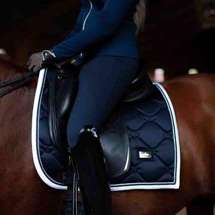 Equestrian Stockholm Midnight Blue White Edge Saddle Pad - Dressage on Horse